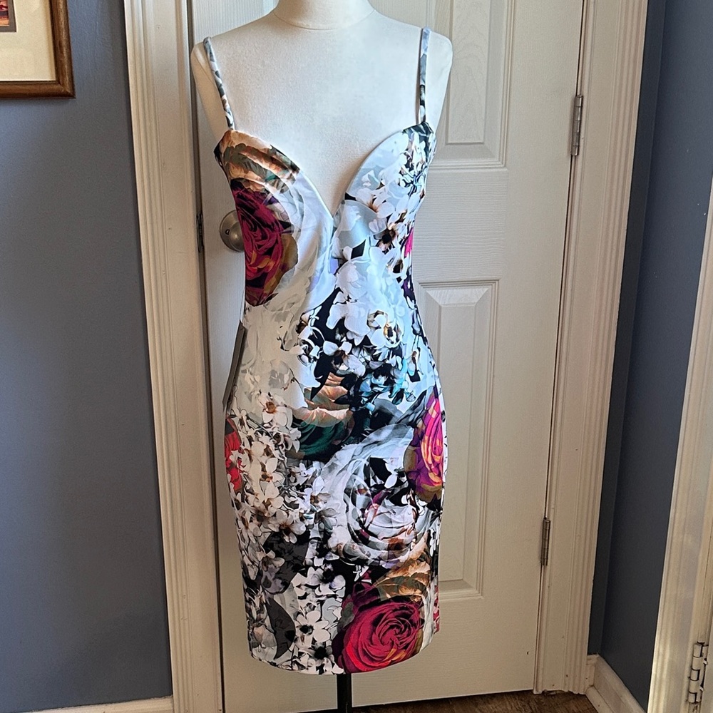 bebe Floral Rose Print Mini Dress